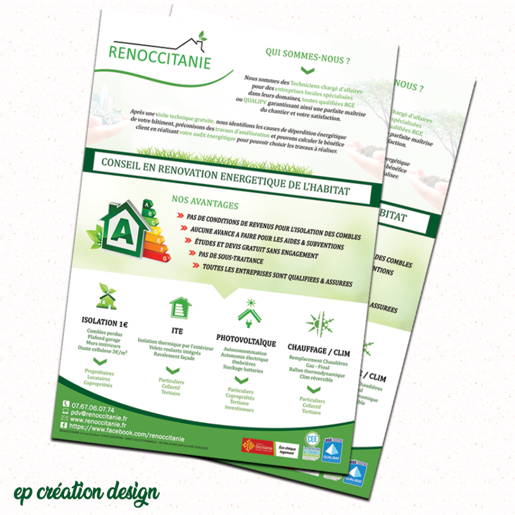 Flyers réalisés afin d'expliquer ses services proposés en terme de rénovation