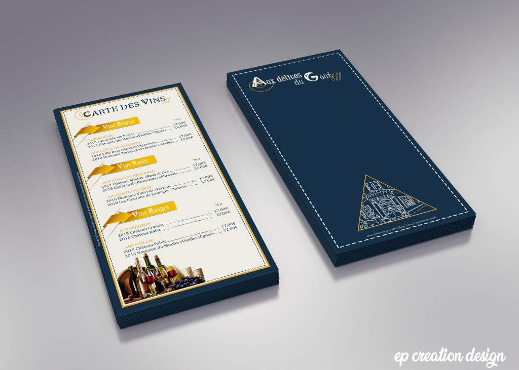 Carte des Vins du restaurant Aux délices du Gout