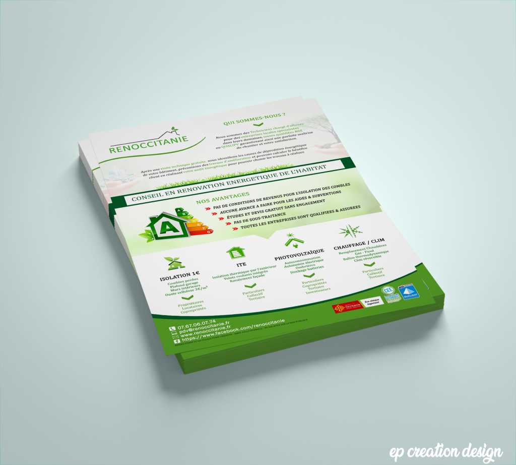 Flyers réalisés afin d'expliquer ses services proposés en terme de rénovation