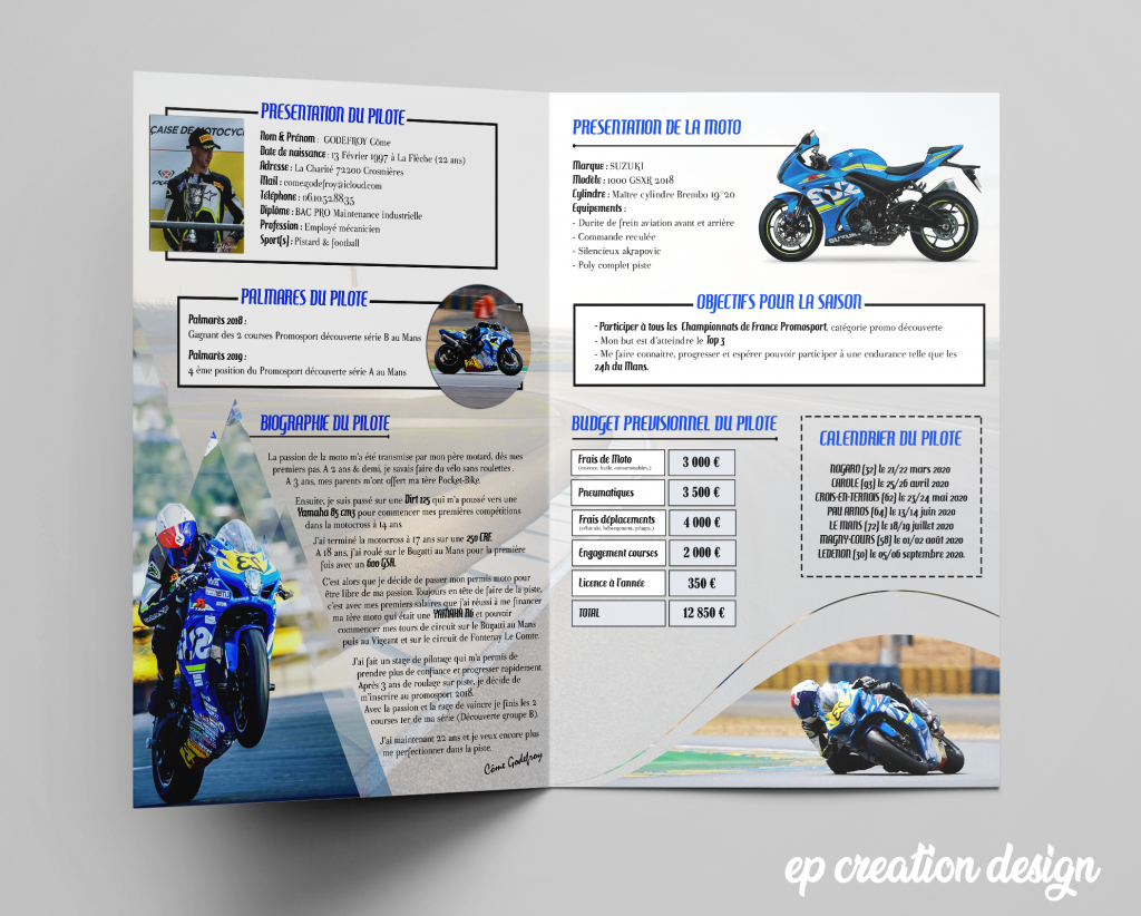 Livret créé pour un futur motard qui cherche de nouveaux sponsors - recto