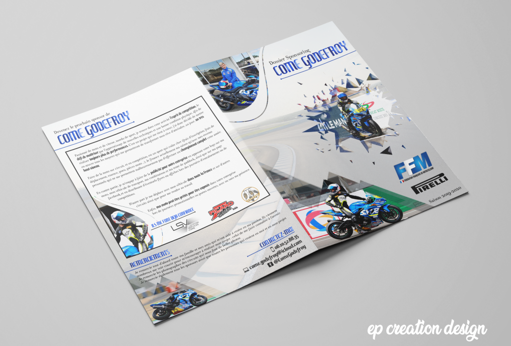 Livret créé pour un futur motard qui cherche de nouveaux sponsors - verso