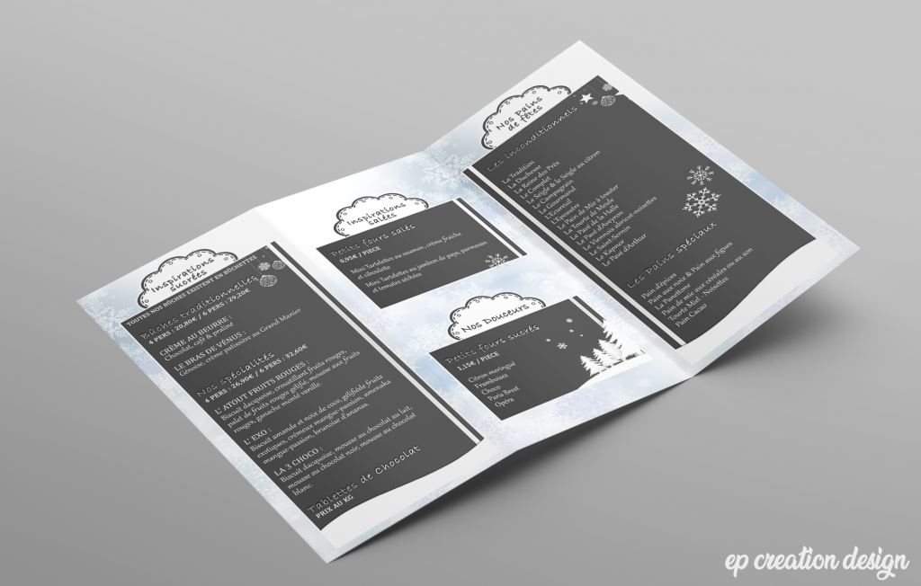 Dépliant de présentation des pains & buches de noel pour boulangerie