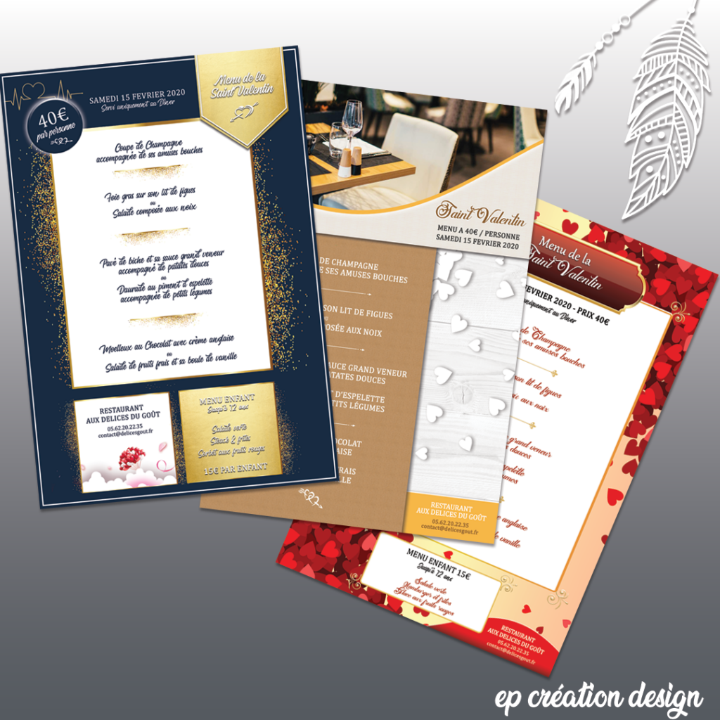 Différents menus créés pour la Saint Valentin