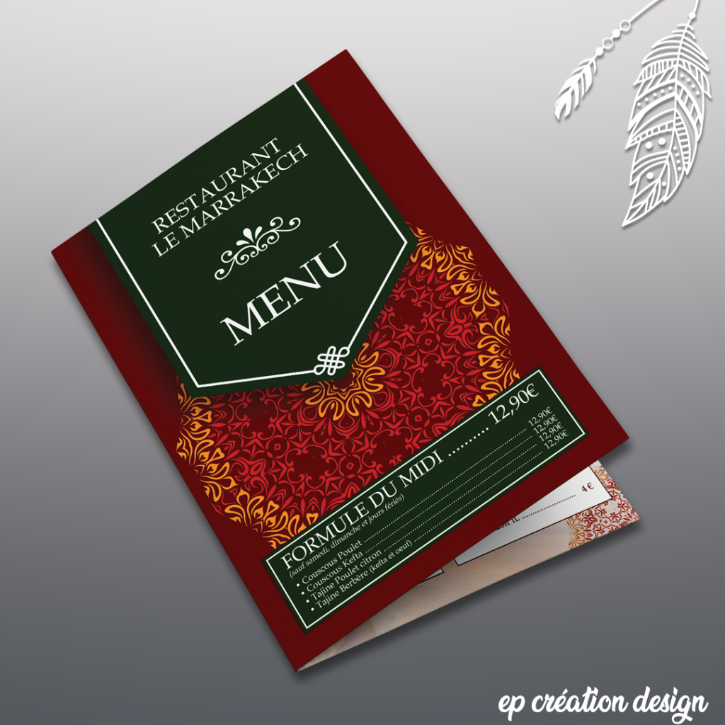 Menu restaurant le Marrakech - refonte de leur carte, pages de garde