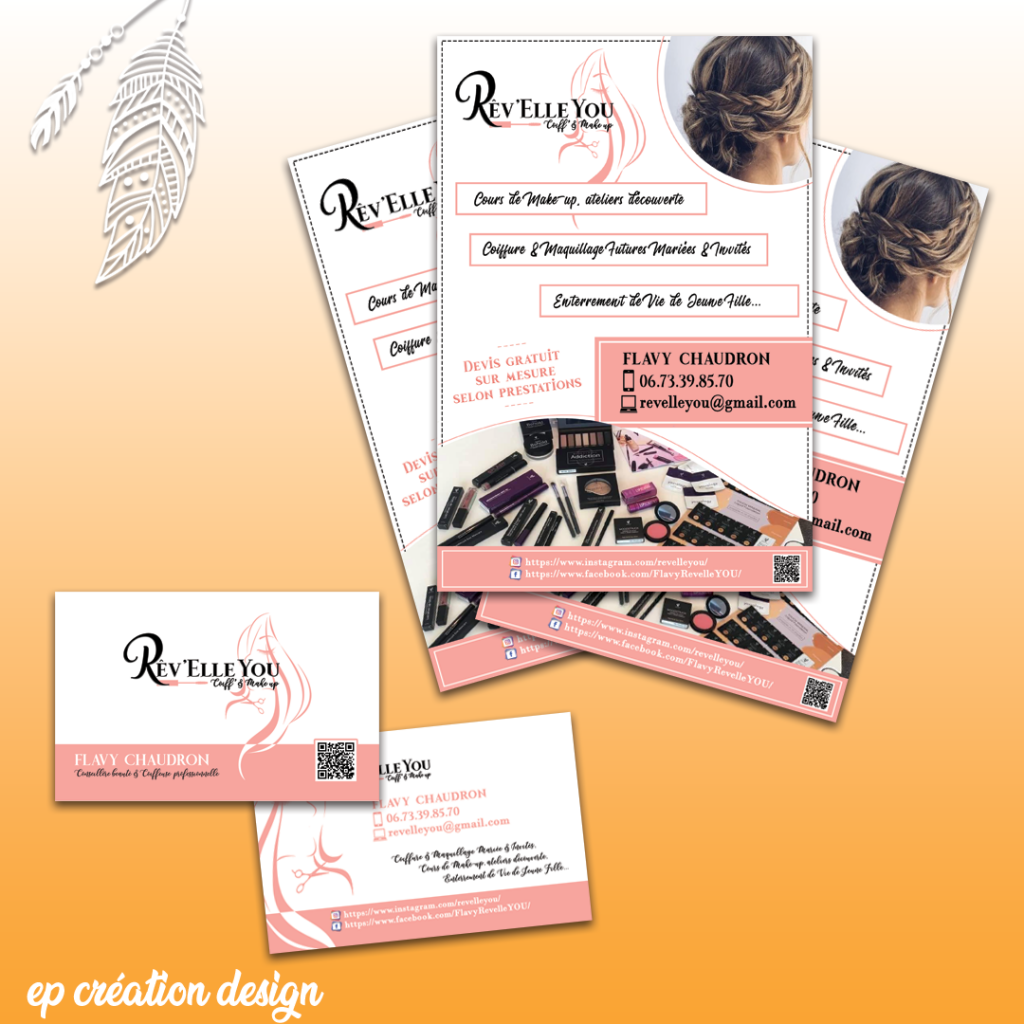 Identite visuelle pour Rev'elle You : logo, cartes de visite et flyers