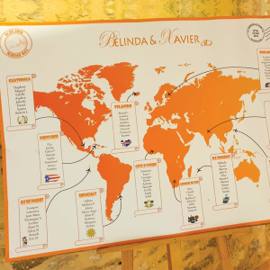 Plan de table de mariage thème voyage, format carte du monde