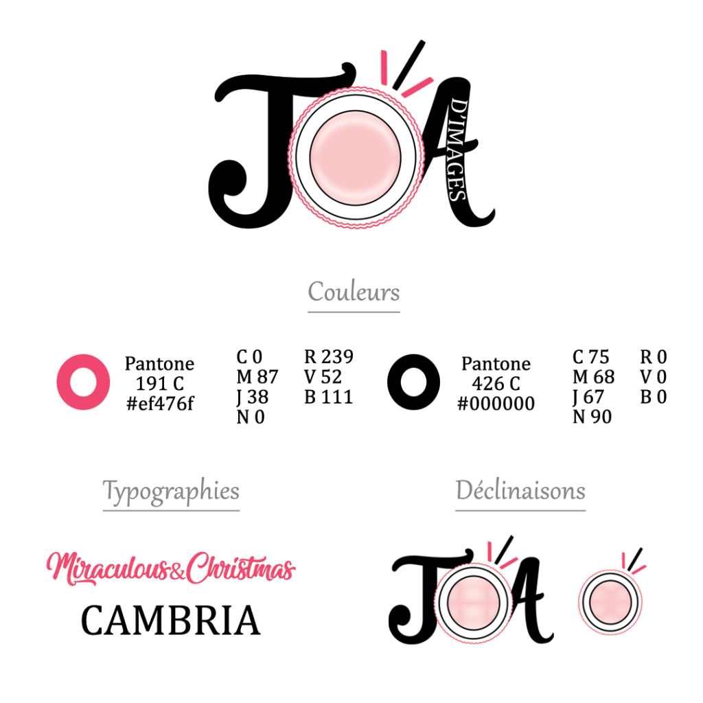 Charte graphique pour la création du logo de JoA d'images, photographe