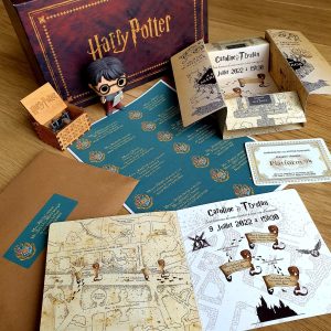 Faire part Harry Potter Thème Maraudeur et faire part plus classique avec coupon réponse et étiquettes personnalisées Harry Potter