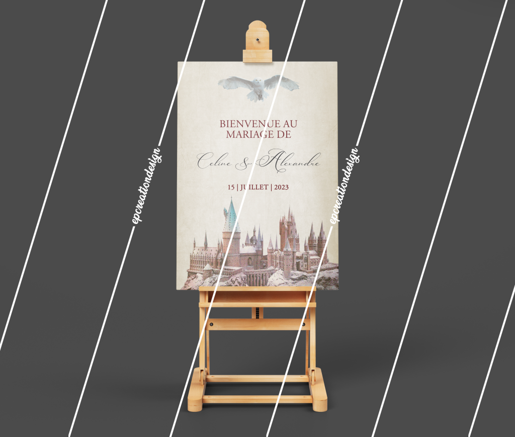 Elegance et sobriété caractèrisent cette belle pancarte de bienvenue sur le thème Harry Potter