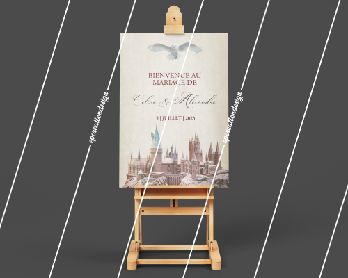 Elegance et sobriété caractèrisent cette belle pancarte de bienvenue sur le thème Harry Potter