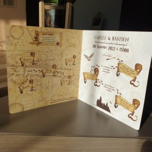 Faire part de mariage Harry Potter format classique 30x15 cm ouvert, 1 pli, recto verso