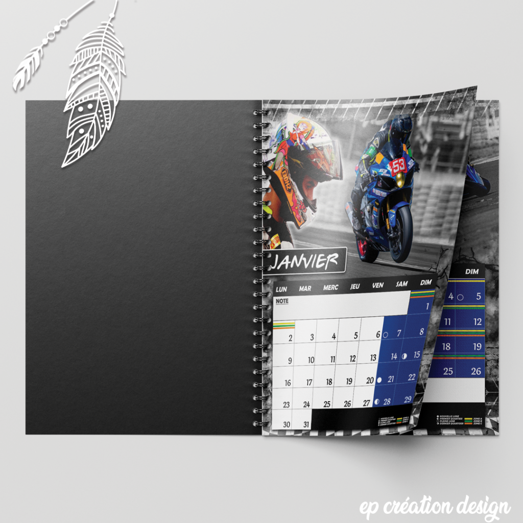Créez un calendrier unique mettant en avant votre passion pour la moto. Personnalisation facile pour chaque mois de l'année.