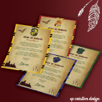 Idée originale : des menus de mariage Harry Potter aux couleurs des quatre maisons de Poudlard