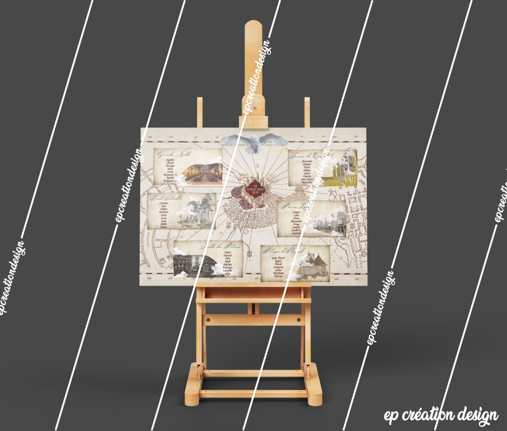 Voici un beau plan de table sur le thème Harry Potter. Hedwige surplombe les tables de vos invités