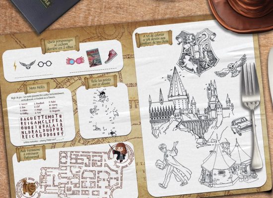 Set de table Harry Potter avec jeux pour enfants – Parfait pour occuper les petits sorciers pendant le repas, entre coloriages et énigmes magiques !