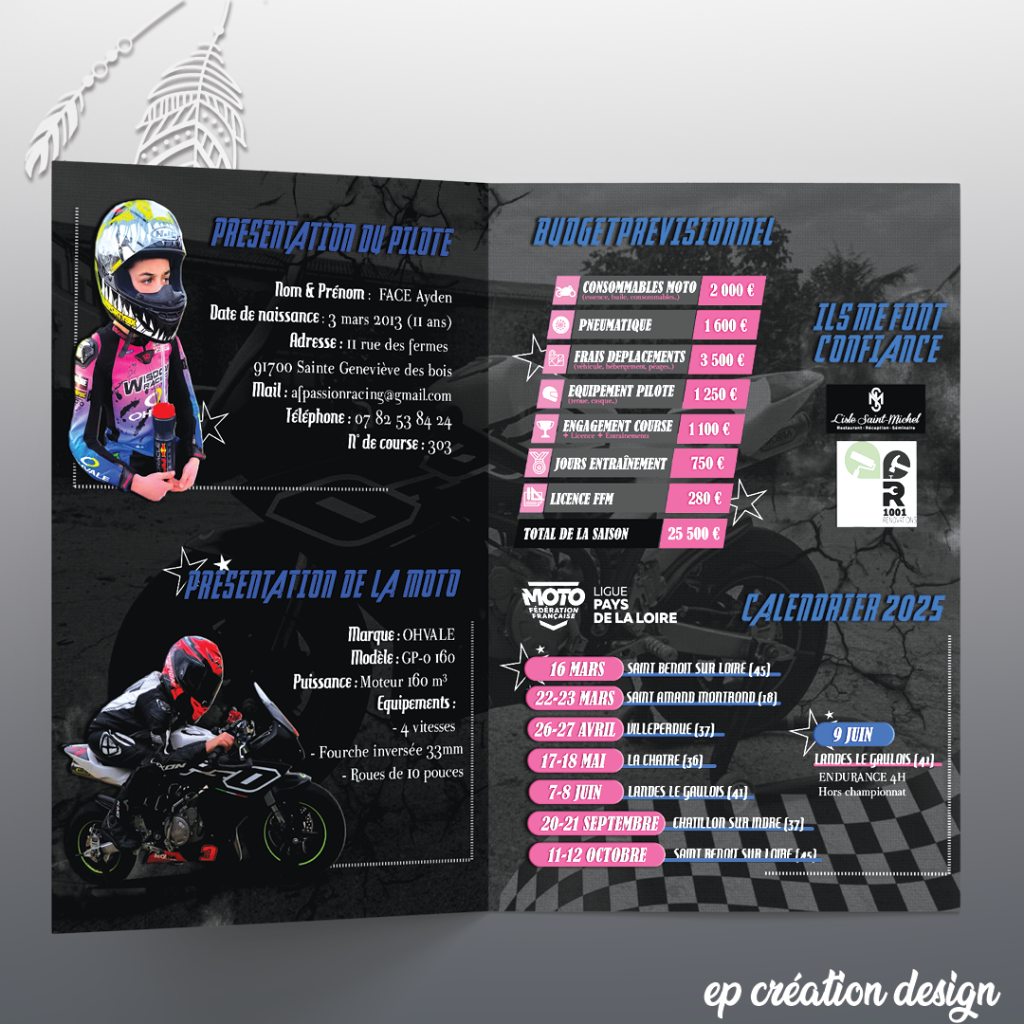 Grâce à ce livret sponsor jeune pilote mettez en avant le début de votre course moto GP